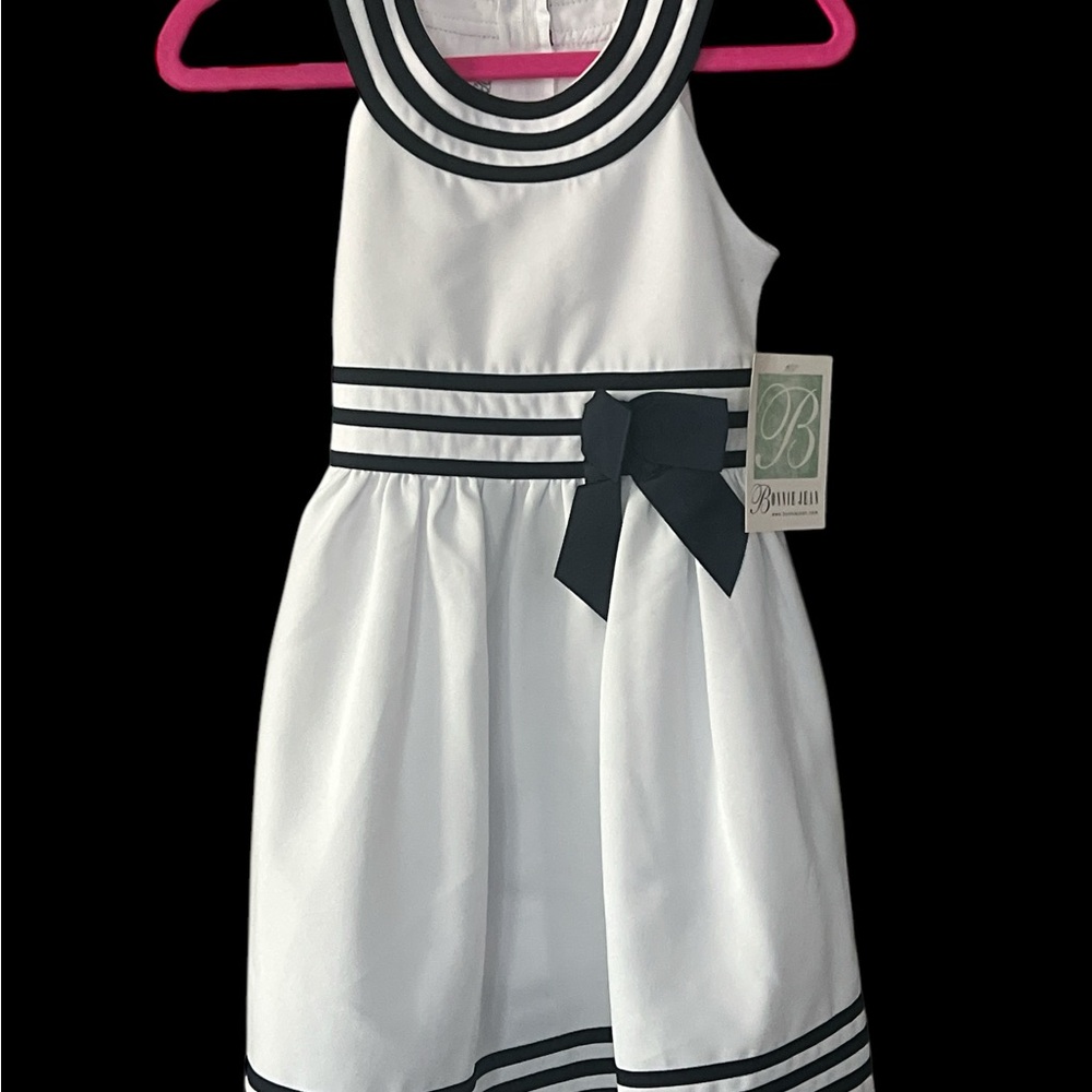 Bonnie Jean White Dress with Blue Bow and Stripes Size 6 - Picture 6 of 7